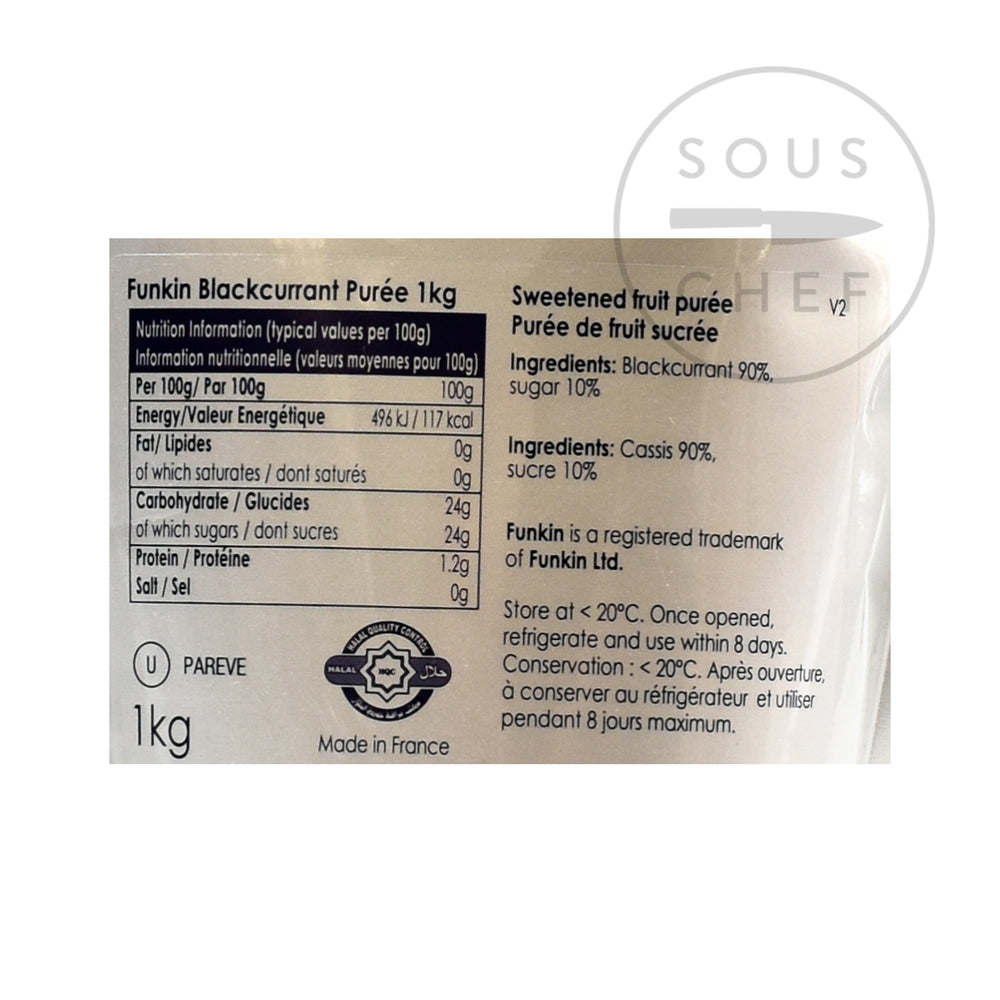 Funkin Blackcurrant Puree 1kg nutritional information ingredients