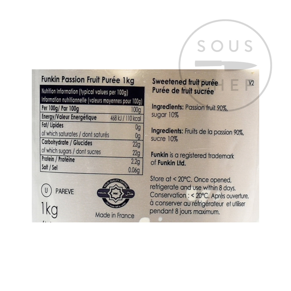 Funkin Passion Fruit Puree 1kg nutritional information ingredients