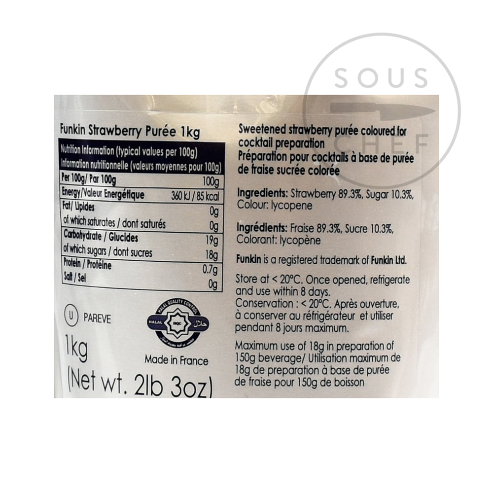 Funkin Strawberry Puree 1kg nutritional information ingredients