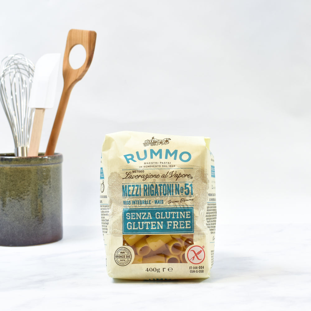 Rummo Gluten Free Mezzi Rigatoni 400g lifestyle photograph