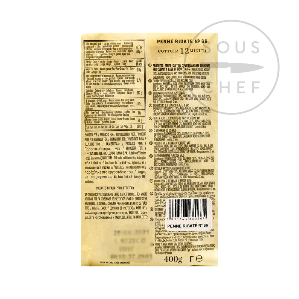 Rummo Gluten Free Penne Rigate 400g nutritional information ingredients