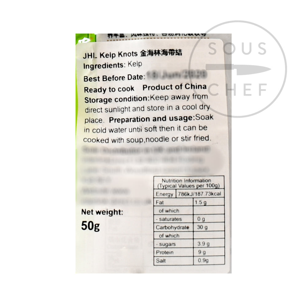 Kelp Knots 50g  nutritional information ingredients