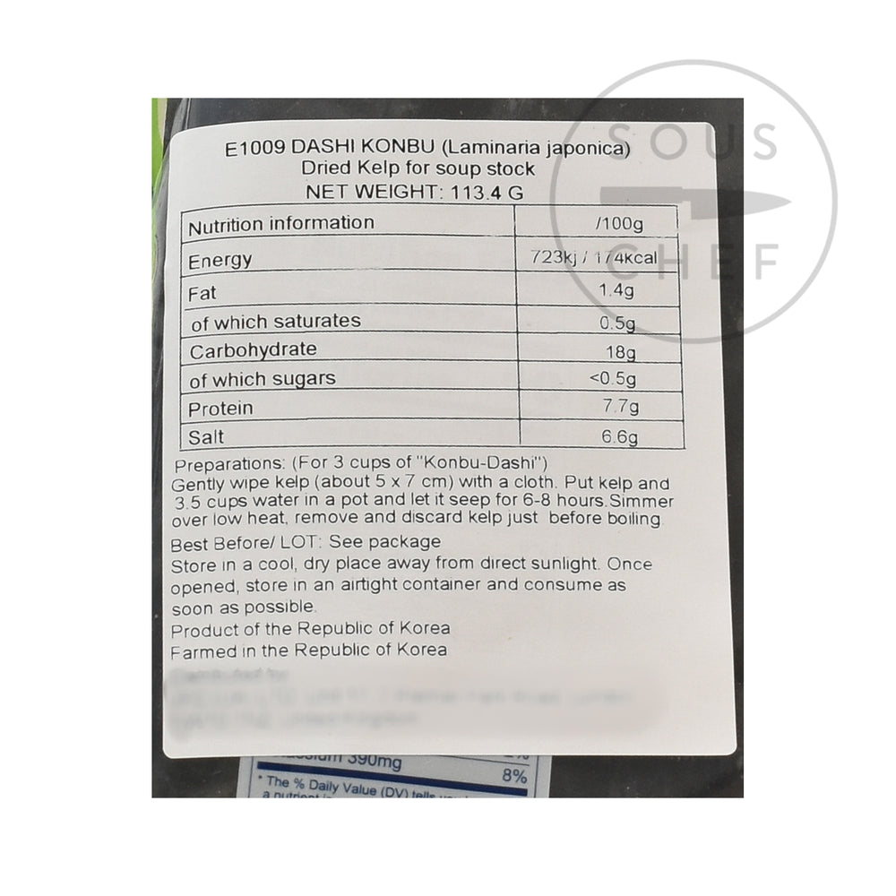 Kombu For Dashi 113g nutritional information ingredients