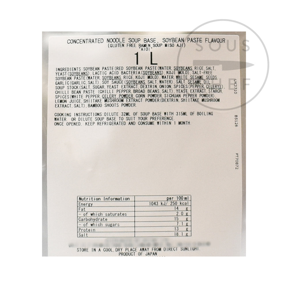 Miso Ramen Soup Base 1 litre nutritional information ingredients