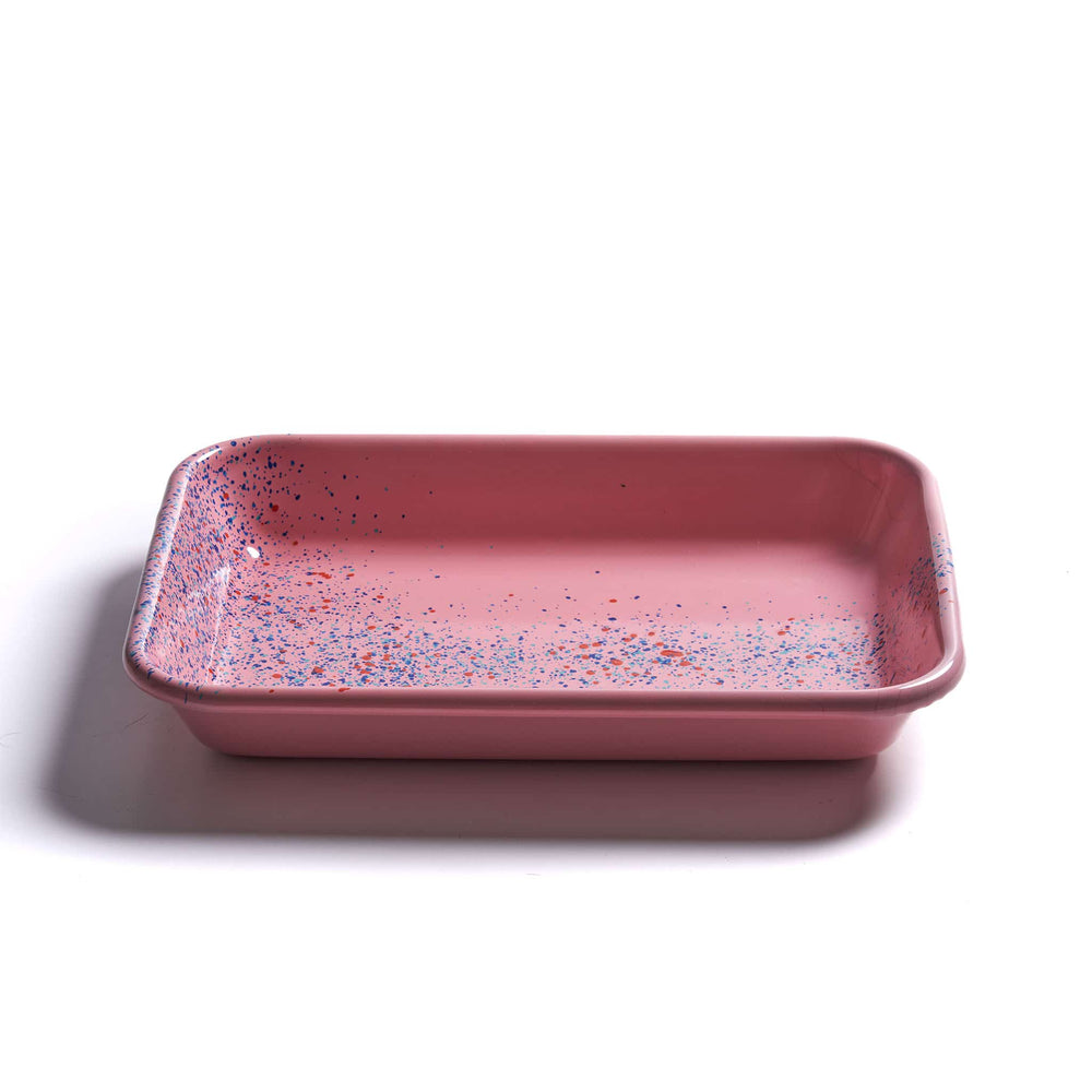 Splatter Fest Enamel Roasting and Serving Dish Pink