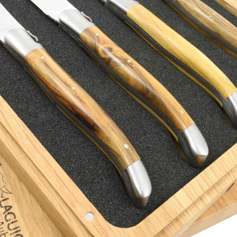 Laguiole en Aubrac Set of 4 Full Handle Steak Knives, Pistachio Wood