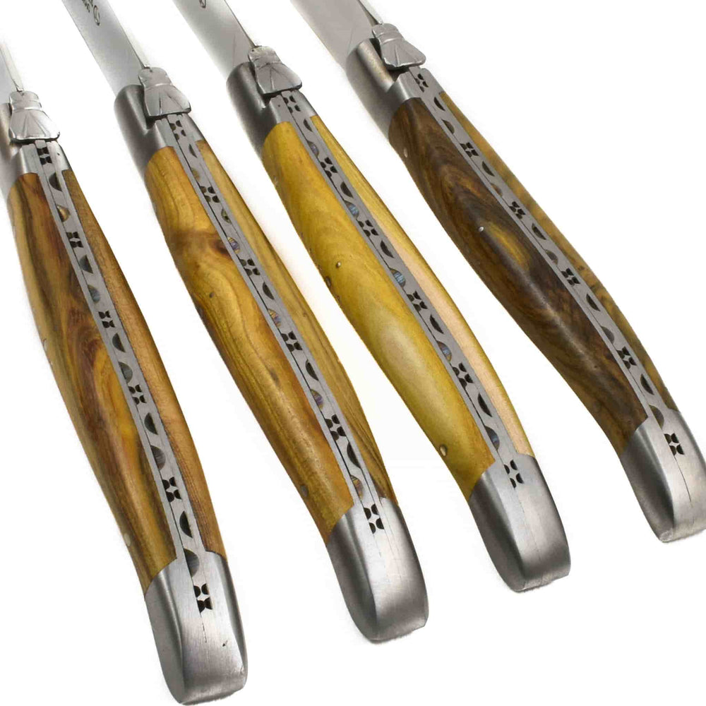 Laguiole en Aubrac Set of 4 Full Handle Steak Knives, Pistachio Wood