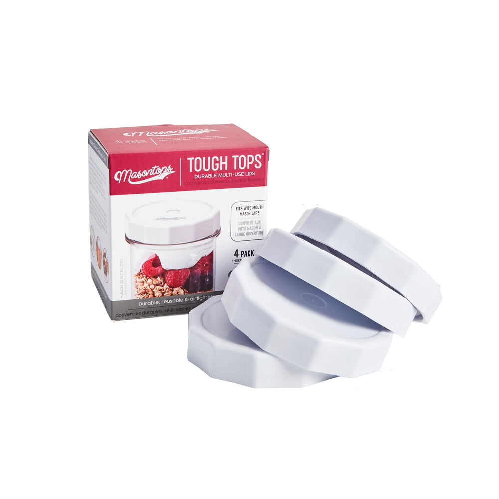 Masontop Wide Mouth Tough Tops, White Set of 4