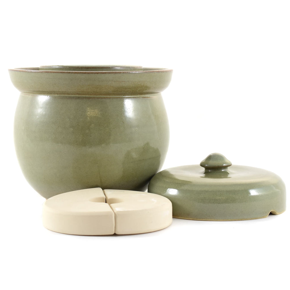 Handmade Stoneware Fermenting Crock in Green 2 litre