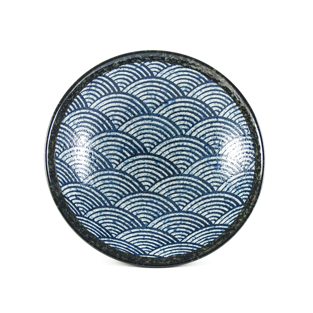 Kiji Stoneware & Ceramics Blue Wave Large Shallow Bowl Tableware Japanese Tableware