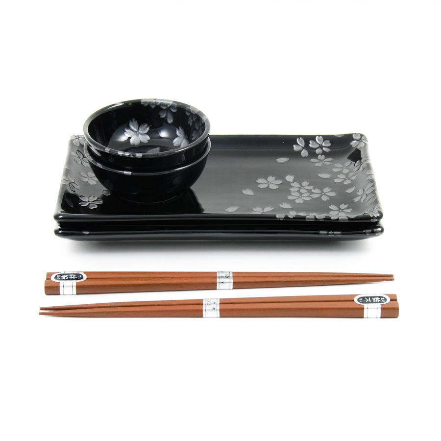 Kiji Stoneware & Ceramics Kuro Hana Sushi Serving Set Tableware Japanese Tableware Japanese Food