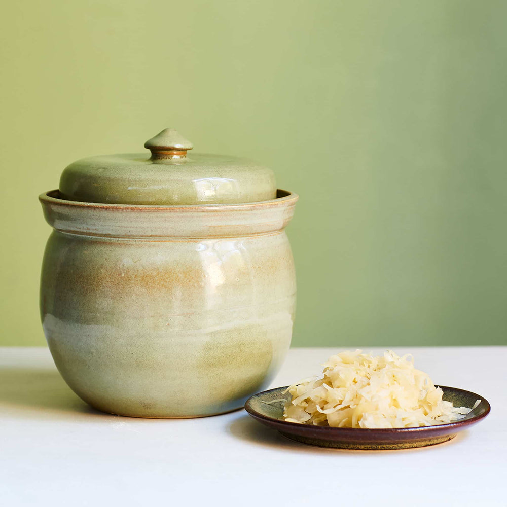 Handmade Stoneware Fermenting Crock in Green 2 litre