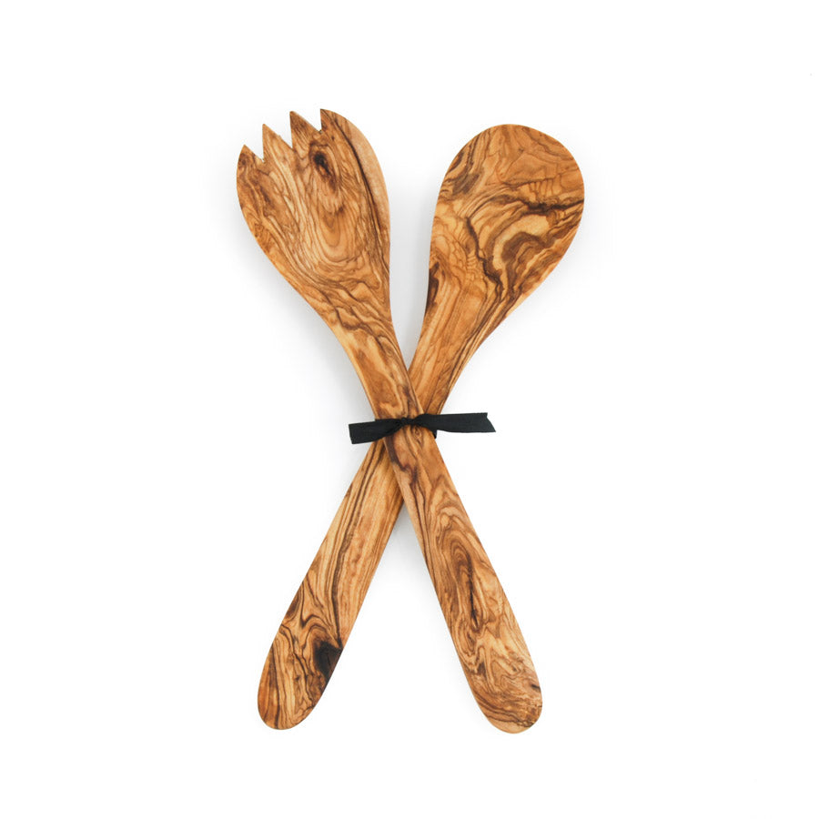 Naturally Med Olive Wood Salad Server Set 30cm Tableware Wooden Boards & Chopping Boards