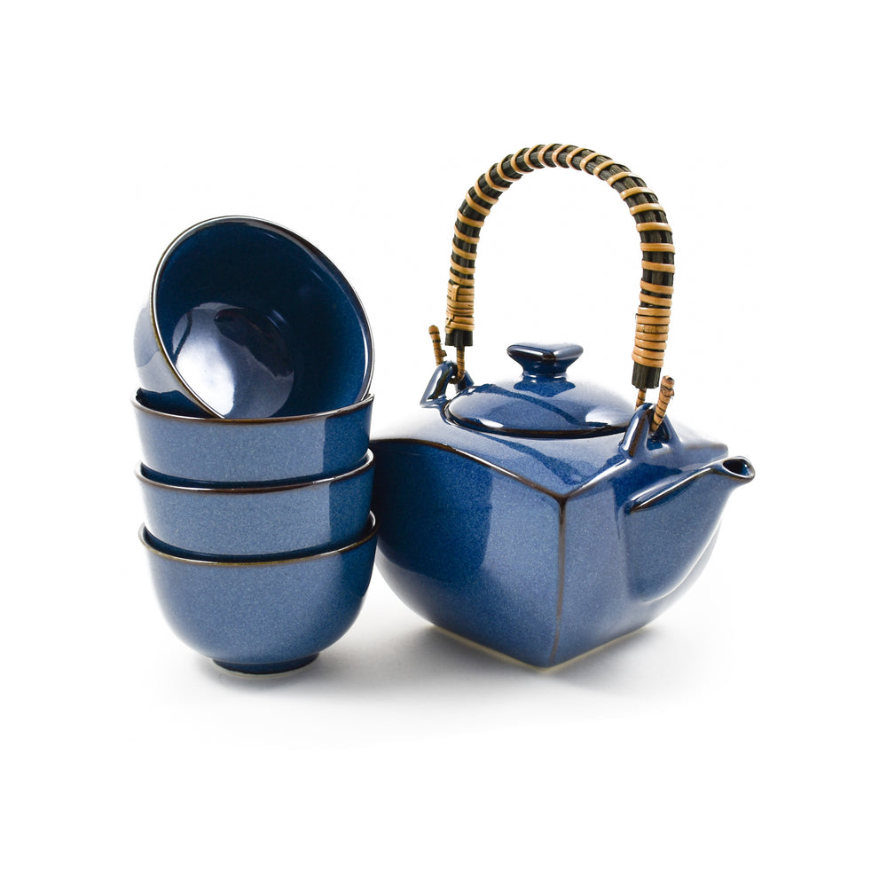 Kiji Stoneware & Ceramics Rich Blue Japanese Tea Set for Four Tableware Japanese Tableware Japanese Food