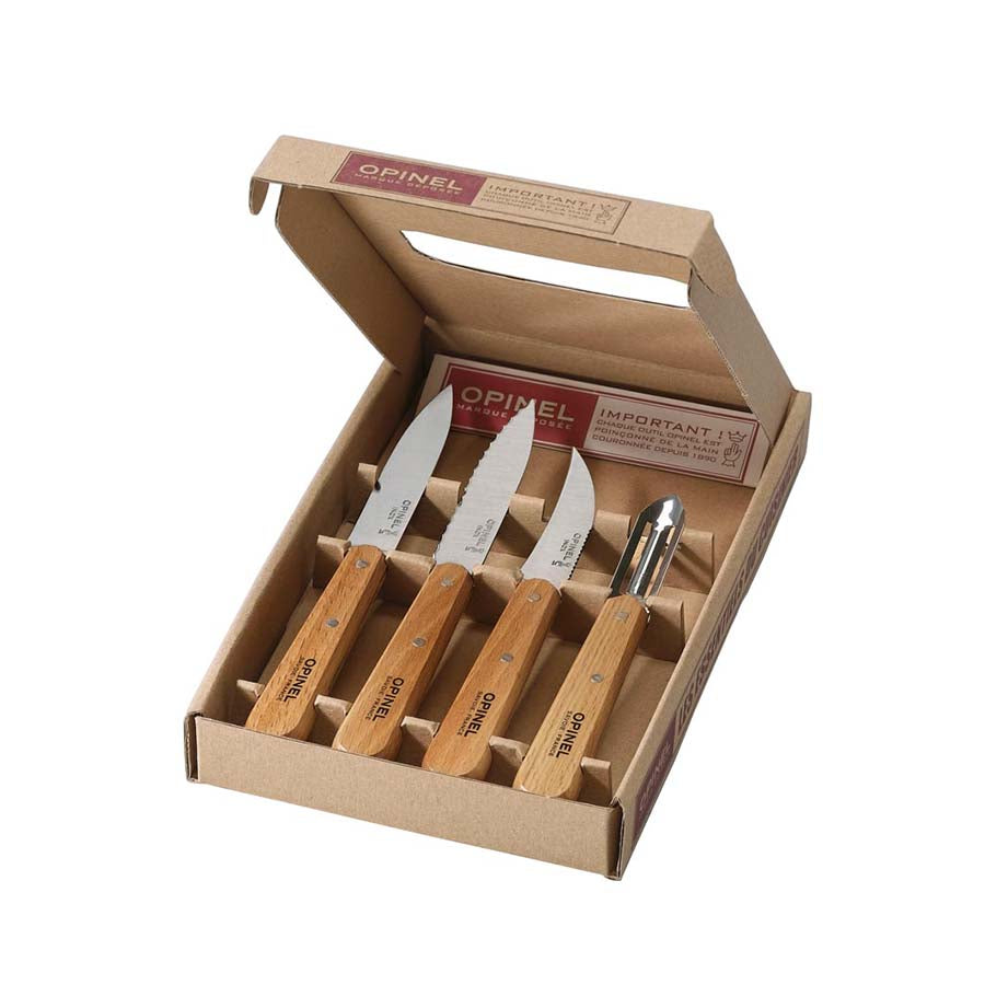 Opinel Essential Beech Handle Kitchen Knives - Set of 4 Cookware Kitchen Knives French Food