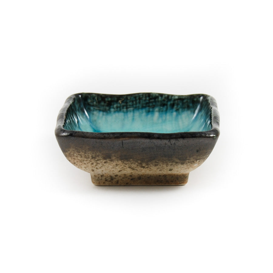 Kiji Stoneware & Ceramics Square Turquoise Dipping Bowl 7cm Tableware Japanese Tableware Japanese Food